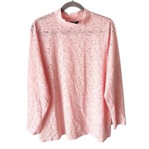 Torrid Top Women's 2X Pink Stretch Lace Mock Neck Long Sleeve Coquette Girl